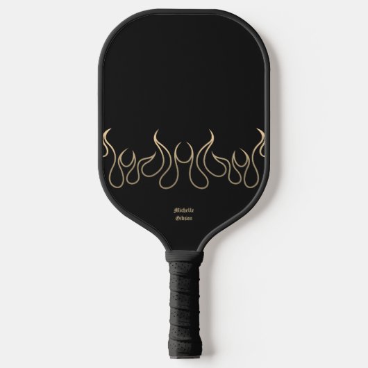 Elegant Vuur Zwart Gouden Vlam Tribal Pickleball Paddle (Voorkant)