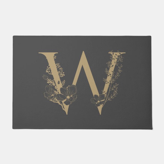 Elegant W Boho Floral Monogram Initiaal Goud Goud Deurmat (Voorkant)