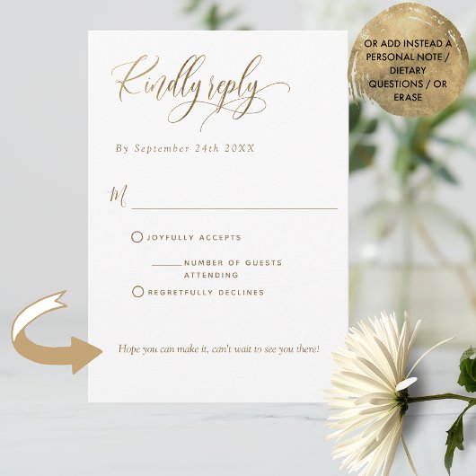 Elegant W/without Meals, White and Gold, Weddensch RSVP Kaartje