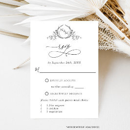 Elegant W./Zonder maaltijden Monogram wit en zwart RSVP Kaartje