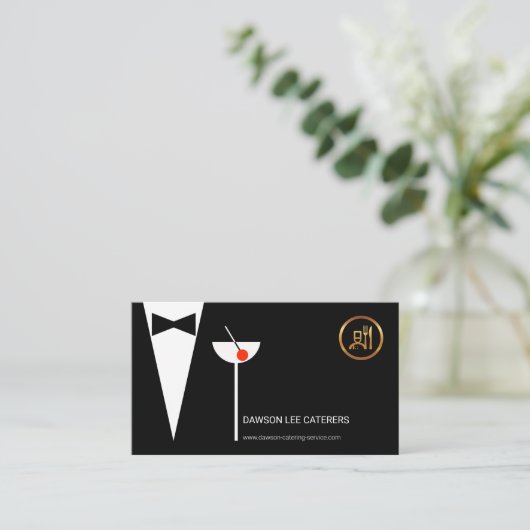 Elegant Waiter's Tuxedo Simple Martini Glass Chef Visitekaartje (Staand voorkant)