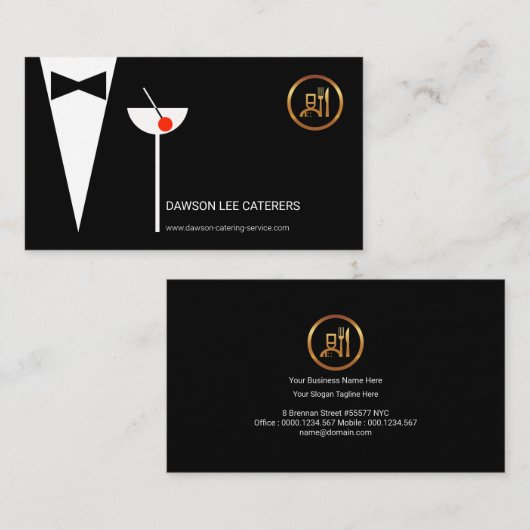 Elegant Waiter's Tuxedo Simple Martini Glass Chef Visitekaartje (Voorkant / Achterkant)