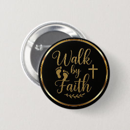 Elegant Walk by Faith Black & Gold Christian Ronde Button 5,7 Cm