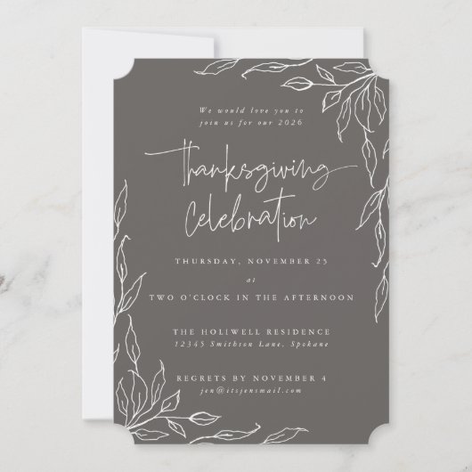 Elegant Warm Grey Modern Leaf Motif Thanksgiving Kaart (Voorkant)