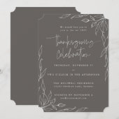 Elegant Warm Grey Modern Leaf Motif Thanksgiving Kaart (Voorkant / Achterkant)