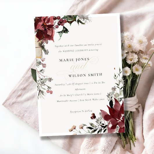 Elegant Warm Winter Festive Foliage Wedding Invite Bedankkaart