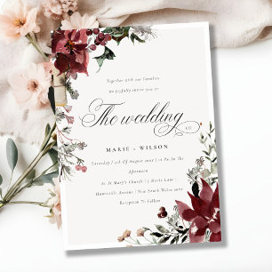 Elegant Warm Winter Festive Foliage Wedding Invite Bedankkaart