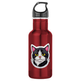 Elegant Water Bottle with Black & White Cat Sticke Waterfles