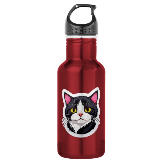 Elegant Water Bottle with Black & White Cat Sticke Waterfles (Voorkant)