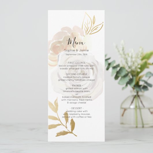 Elegant Water Color Rozen Wedding Menu Kaart (Staand voorkant)
