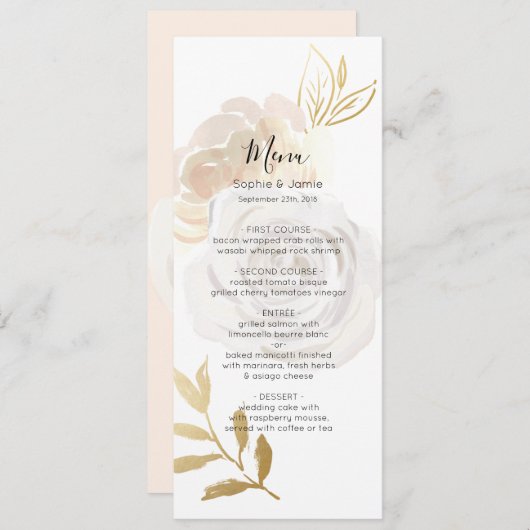 Elegant Water Color Rozen Wedding Menu Kaart (Voorkant / Achterkant)