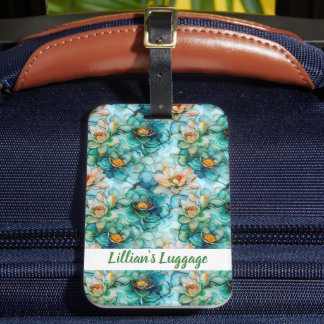 Elegant Water Lily Pattern Bagagelabel