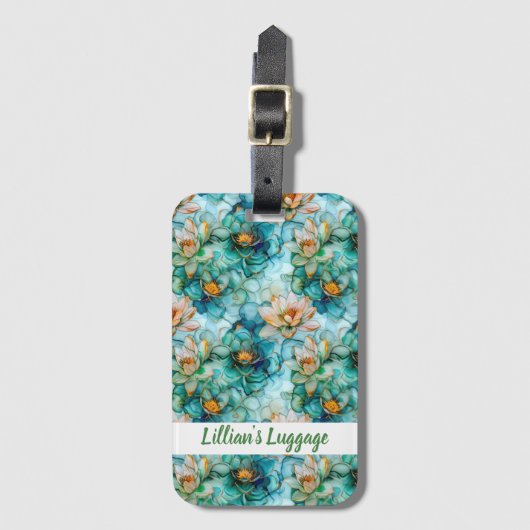 Elegant Water Lily Pattern Bagagelabel (Voorkant (verticaal))
