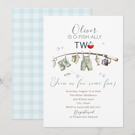 Elegant Watercolor A little fisherman 2nd birthda Kaart (Voorkant / Achterkant)