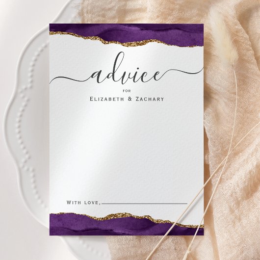 Elegant Watercolor Agate Purple Gold Wedding Advieskaart