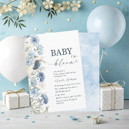 Elegant Watercolor Baby in Blooom blue flowers   B Kaart