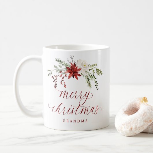 Elegant Watercolor Berries Photo Merry Christmas Koffiemok (Met donut)
