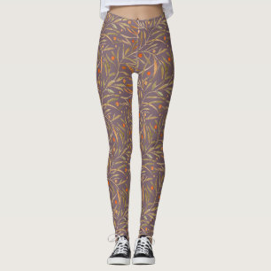 Elegant Watercolor Bladpatroon Paarse Achtergrond Leggings