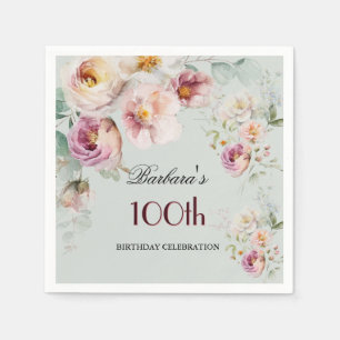 Elegant Watercolor Bloem 100ste Verjaardagsfeestje Servet