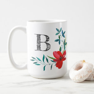 Elegant Watercolor Bloem Monogram Koffiemok