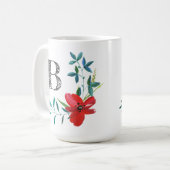 Elegant Watercolor Bloem Monogram Koffiemok (Voorkant links)