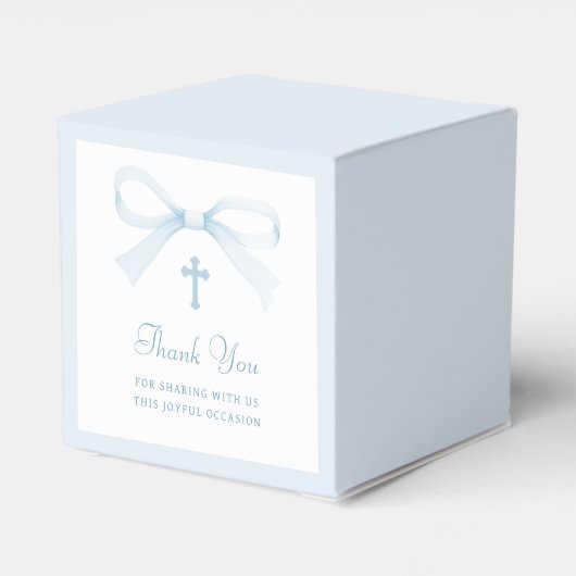Elegant Watercolor Blue Bow Baptism Cube Bedankdoosjes (Achterkant)