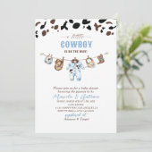 Elegant  Watercolor Blue Little Cowboy Baby Shower Kaart (Staand voorkant)