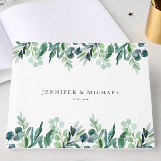Elegant Watercolor Botanical Greenery Wedding Gastenboek