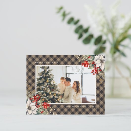 Elegant Watercolor Botanical Photo Christmas Feestdagenkaart (Staand voorkant)