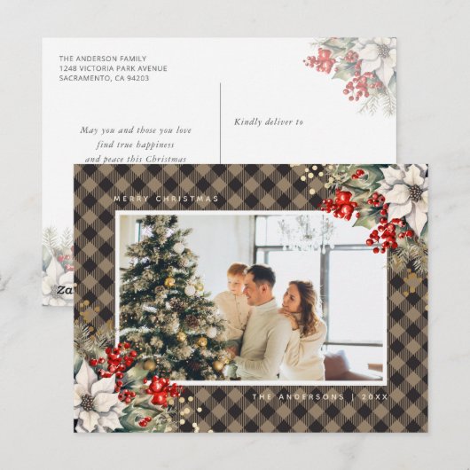 Elegant Watercolor Botanical Photo Christmas Feestdagenkaart (Voorkant / Achterkant)