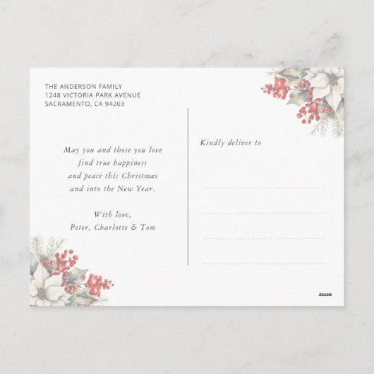 Elegant Watercolor Botanical Photo Christmas Feestdagenkaart (Achterkant)