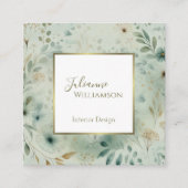 Elegant Watercolor Botanical Sage Green & Gold Vierkante Visitekaartje (Voorkant)