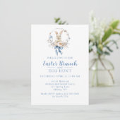 Elegant Watercolor Bunny Blue Bow Easter Brunch Kaart (Staand voorkant)