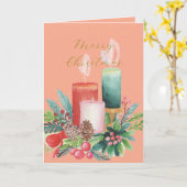 Elegant Watercolor Candlelight Christmas Card Kaart (Gele Bloem)