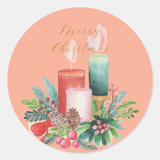 Elegant Watercolor Candlelight Christmas Card Ronde Sticker (Voorkant)