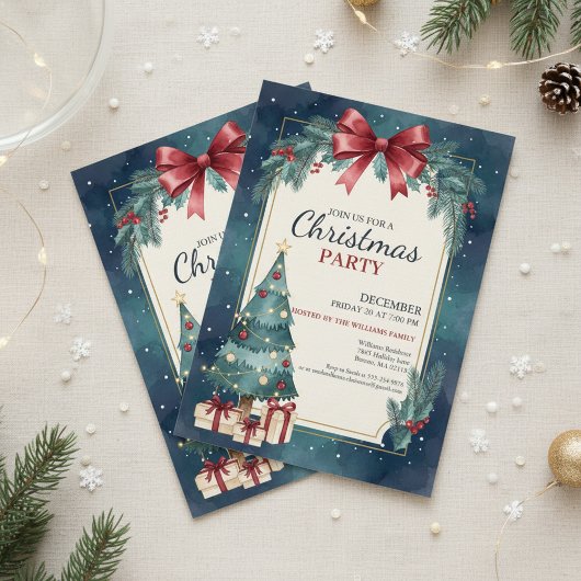 Elegant Watercolor Christmas Party Invitation Kaart