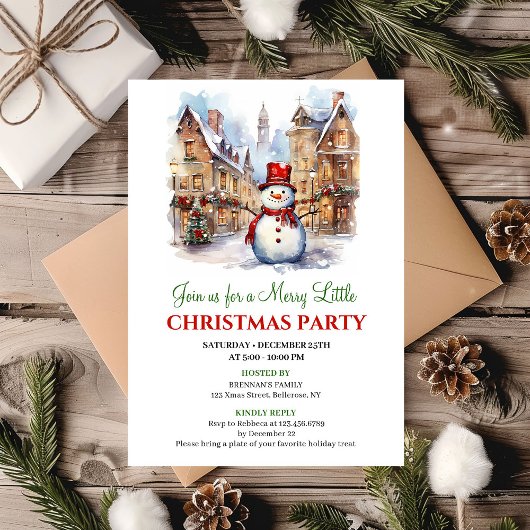 Elegant watercolor Christmas scene party invite Kaart
