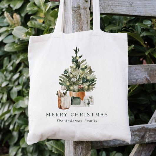 Elegant Watercolor Christmas Tree Christmas Tote Bag