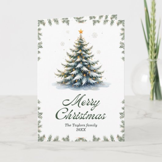 Elegant Watercolor Christmas Tree Feestdagen Kaart (Voorkant)