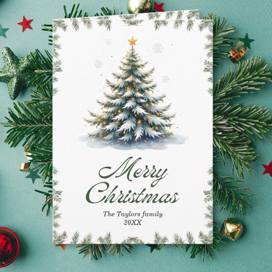 Elegant Watercolor Christmas Tree Feestdagen Kaart