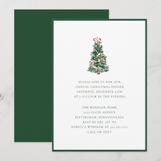 Elegant Watercolor Christmas Tree Holiday Party  Kaart (Voorkant / Achterkant)