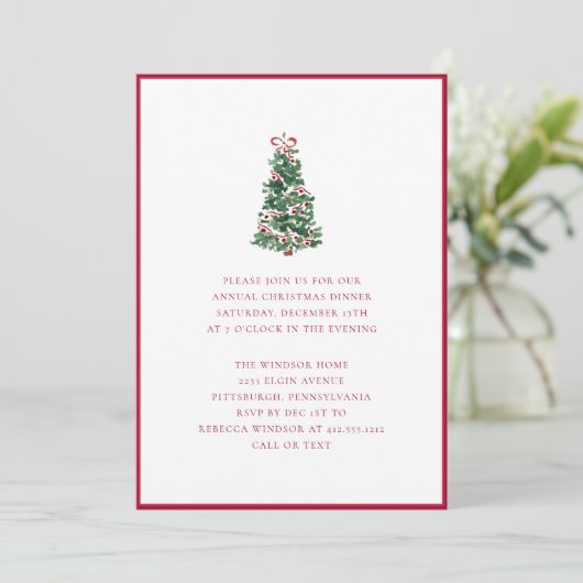 Elegant Watercolor Christmas Tree Holiday Party  Kaart (Staand voorkant)