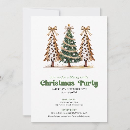 Elegant watercolor Christmas tree leopard invite Kaart (Voorkant)