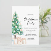 Elegant Watercolor Christmas Tree Party Invitation Kaart (Staand voorkant)