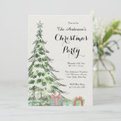 Elegant Watercolor Christmas Tree Party Kaart (Staand voorkant)