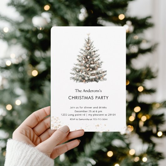 Elegant Watercolor Christmas Tree Party Kaart