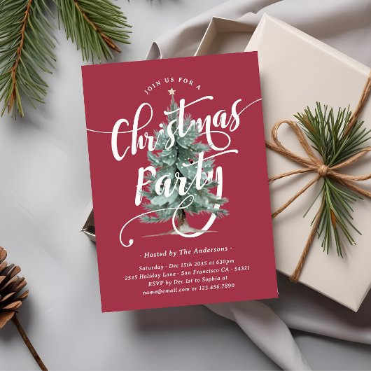 Elegant Watercolor Christmas Tree Party Kaart