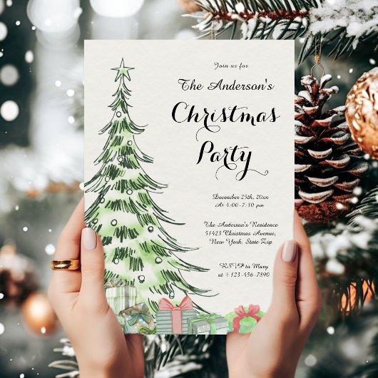 Elegant Watercolor Christmas Tree Party Kaart