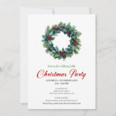 Elegant watercolor Christmas wreath dinner invite Kaart (Voorkant)