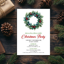 Elegant watercolor Christmas wreath dinner invite Kaart